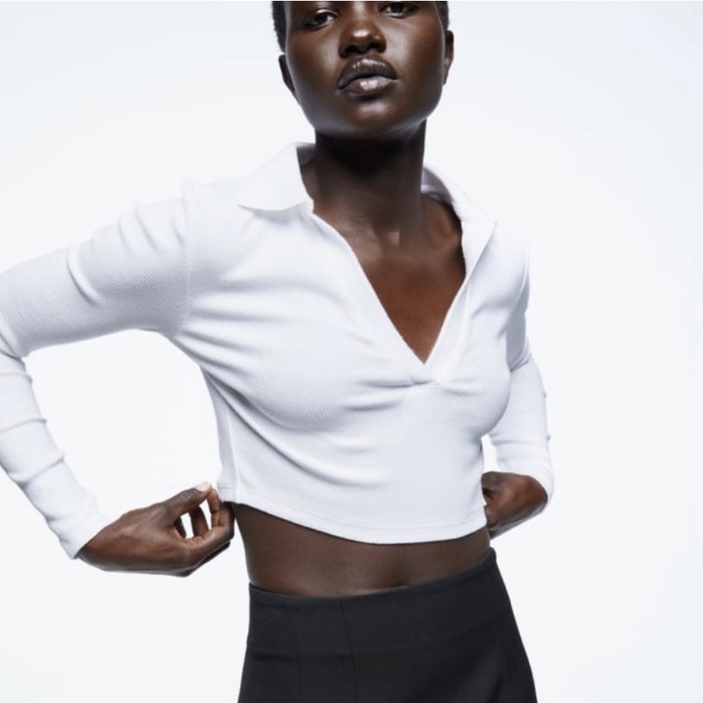Zara Long sleeve crop polo top